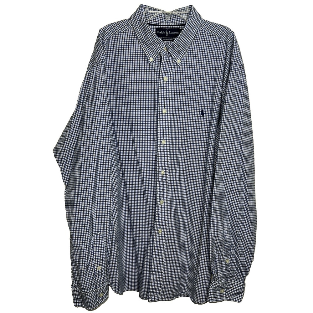 Ralph Lauren Classic‎ Fit Men's Button Down Shirt Size XXL Blue Gingham Logo E11